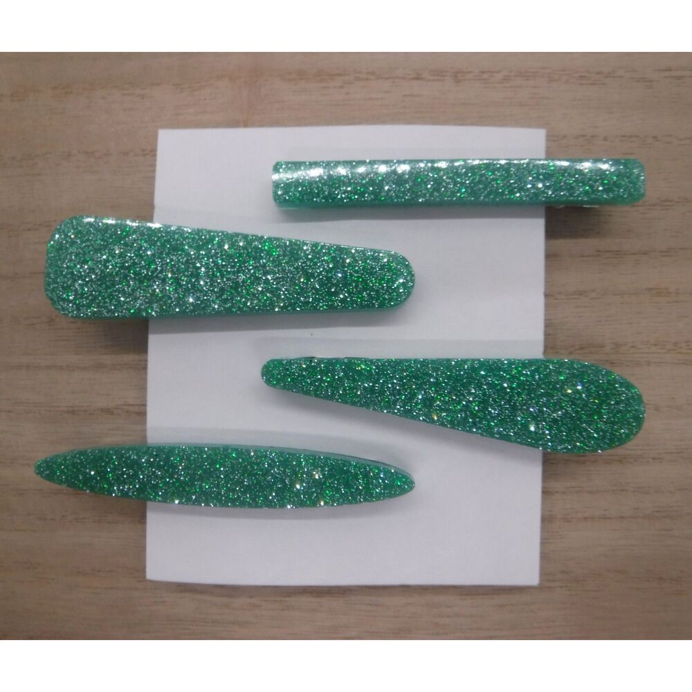 Barrettes Set of 4 Teal w/ Glitter